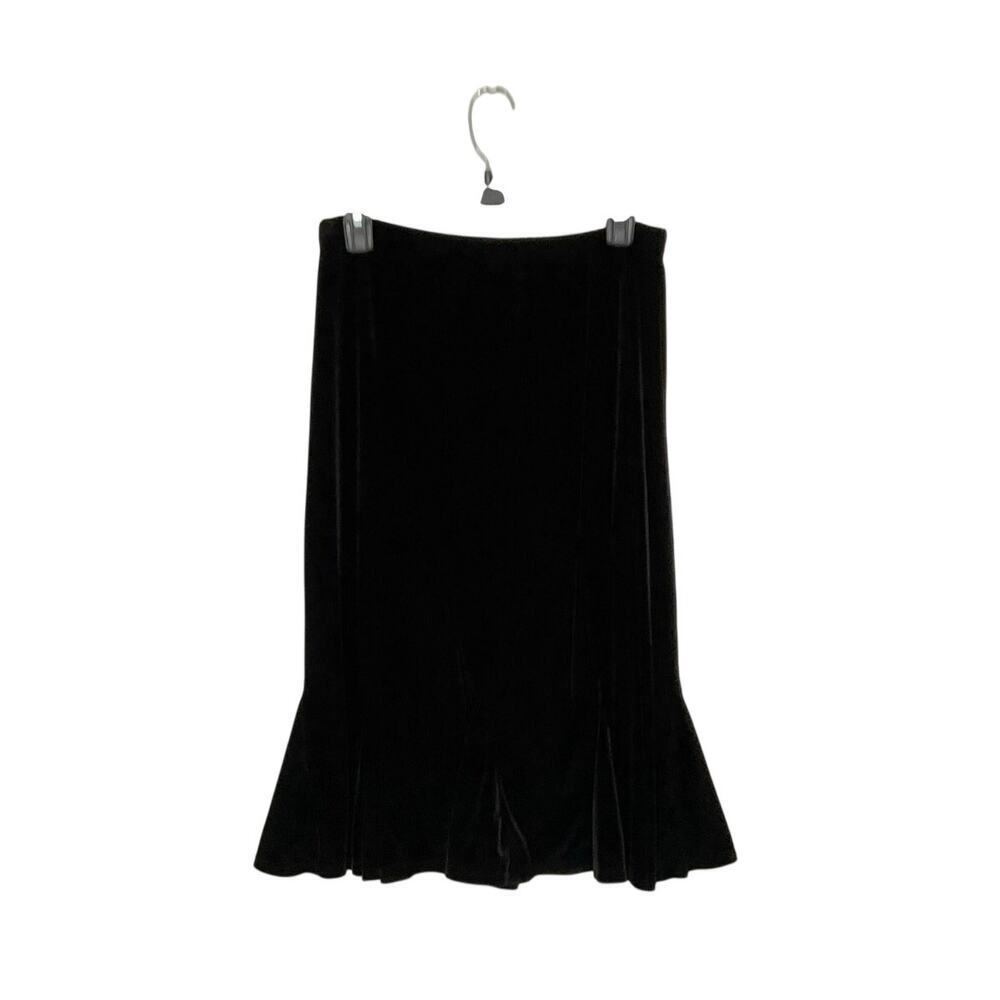 Black Velvet Midi Skirt Sz Medium Elastic Waist Dark Feminine Witchy Whimisigoth